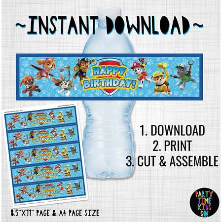 Paw Patrol Drink Bottle Labels Paw Patrol Birthday Party Water Wraps Marshall Chase Zuma Rubble Rocky Skye Everest Tracker INSTANT DOWNLOAD thumb