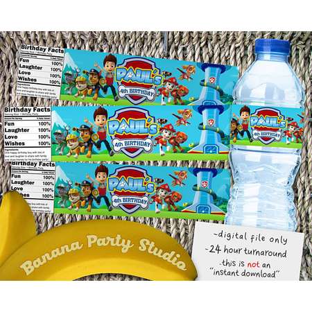 Paw Patrol Water Bottle Labels, Paw Patrol Party Labels, Paw Patrol Birthday Labels, Paw Patrol Printable Supplies, Paw Patrol Favors, Paws thumb