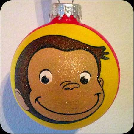 Curious George Hand Painted Ornament, Curious George Gifts, Kids Ornaments, Glass Ball Christmas Ornaments, Christmas Decor, Cartoon Monkey thumb