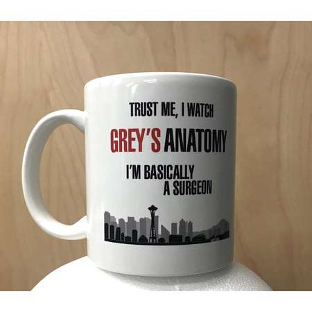 Trust Me I Watch Grey's Anatomy I'm Basically A Surgeon Coffee Mug Meredith Grey Cristina Yang TV Show Cup Funny Humor Gray's Gift Idea thumb