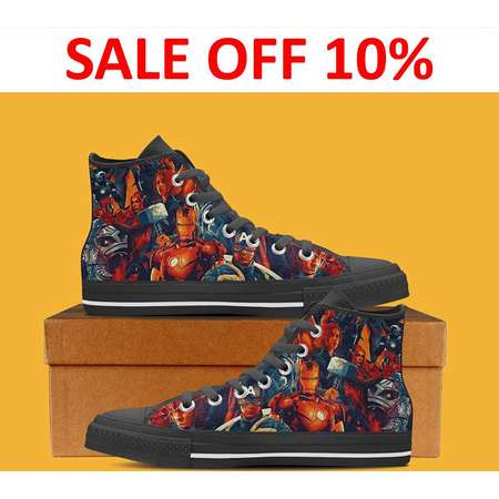 Avengers Black and White Custom Shoes, Infinity War Converse Shoe, Avengers Assemble, Marvel High Top, Captain America, Hulk Sneaker Ironman thumb