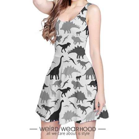 Grey Reversible Sleeveless Party Dress Onepiece with Dinosaur Painting Design (Jurassic Park Edition) thumb