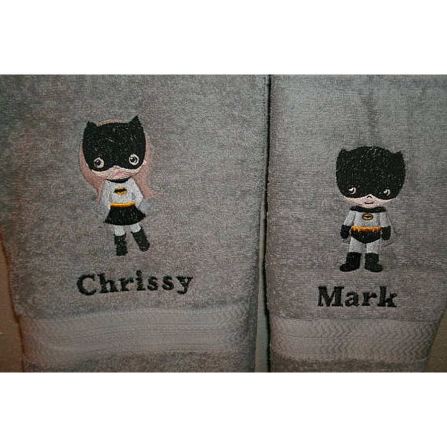 Batman & Batgirl His & Hers Personalized 3 Piece Bath Towel Set Color Choice 
