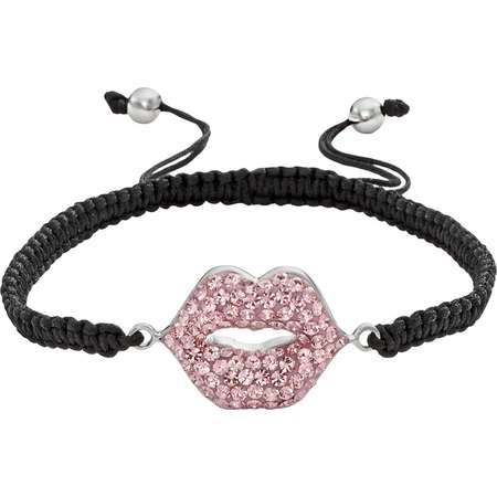 AMORE by SIMONE I. SMITH Platinum Over Silver Crystal Kiss Me Lips Woven Slipknot Bracelet thumb