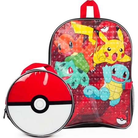 Kids Pokemon Pikachu, Charmander, Bulbasaur & Squirtle Backpack & Poke Ball Lunch Box Set thumb