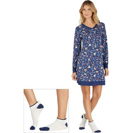 Women's Cuddl Duds Pajamas: Under The Moonlight Sleep Shirt & Socks 2-Piece PJ Set thumb