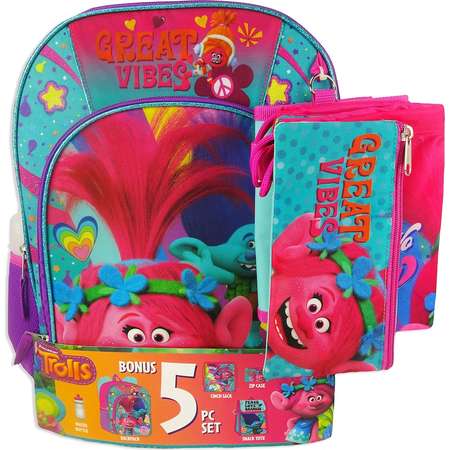 Kids' DreamWorks Trolls Poppy & Branch Backpack, Lunchbox, Cinch Sack, Pencil Case & Water Bottle Set thumb