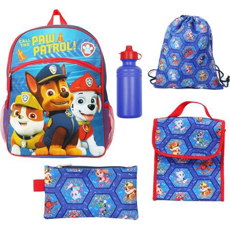 Kids Paw Patrol Chase, Marshall & Rubble Backpack, Lunch Bag, Pencil Case, Water Bottle & Sling Bag Set thumb