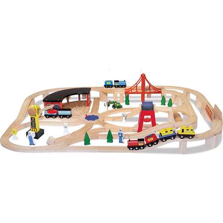 Melissa & Doug®Wooden Railway Set with FREE Wooden Train Cars thumb