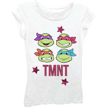 Teenage Mutant Ninja Turtles Girls' TMNT Facial Expressions with Stars Short Sleeve Graphic T-Shirt with Sequins thumb