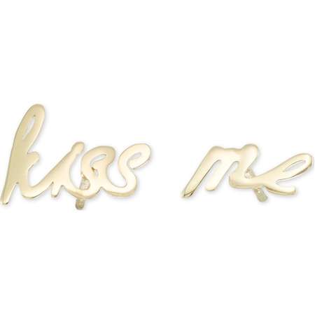 "Kiss Me" Cursive Stud Earrings in 10k Gold thumb